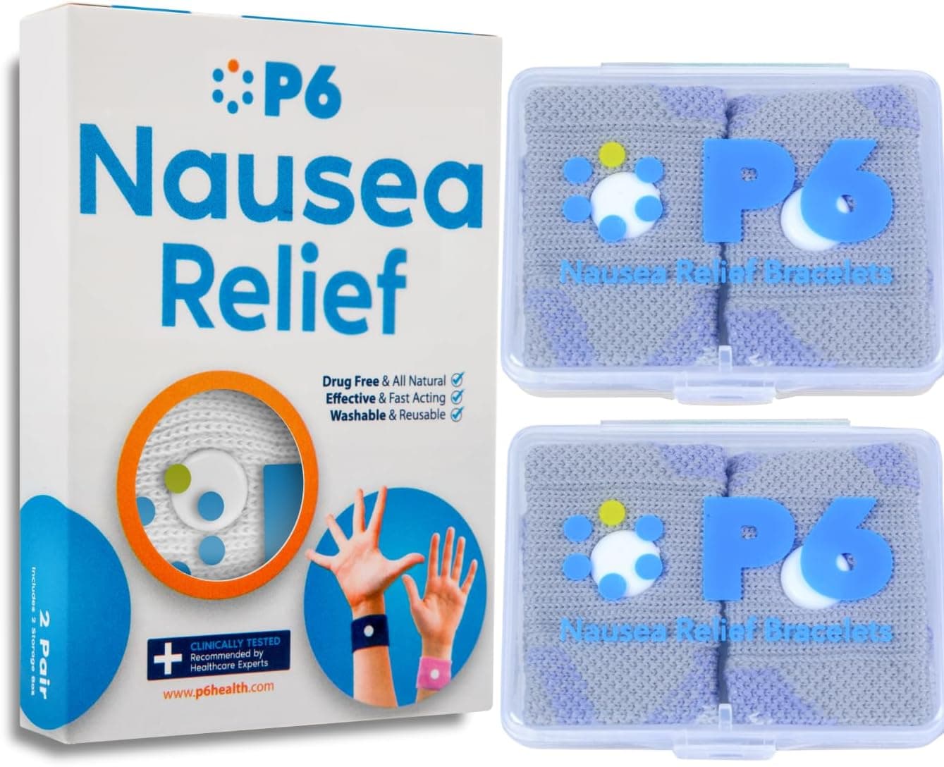 P6 Original adult nausea relief bands in white, product-page pack shot