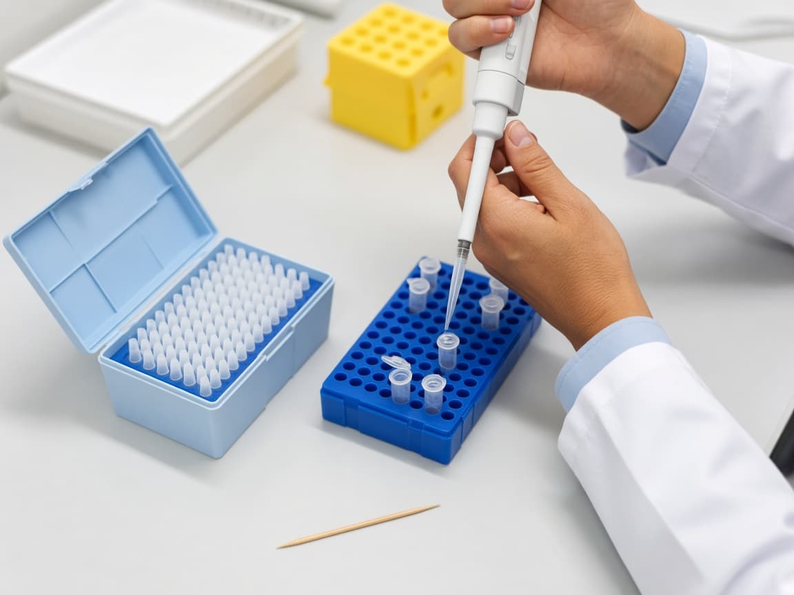 Laboratory pipette and sample tubes on a bench